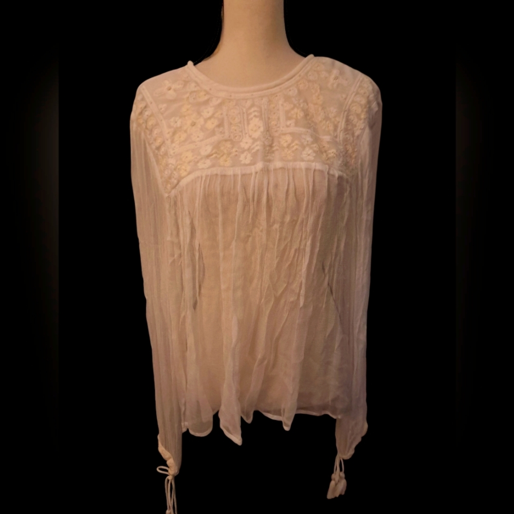 Urban Outfitters Free People Boho New Peasant Embroidered Beaded Tasseled Top